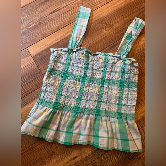 Free Assembly Women's Smocked Tank Top Skyway Plaid Green Boho XS - Picture 2 of 7
